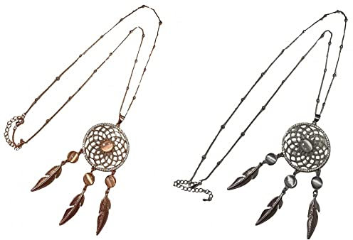 Dreamcatcher With Opal Effect Stone & Ball Chain Long Lagenlook Boho Necklace - Rose Gold Or Silver Style 18 (Silver)