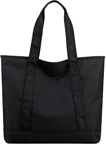 MAYMOONER Black Tote Bag for Women,Large Capacity Nylon Handbag with Zipper,Casual Shoulder Bag for Work School