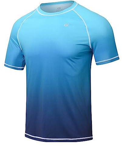 Huayuzh Herren Rashguard T-Shirt Schwimm Shirt Schnelltrocknend Leicht Atmungsaktiv Surfen Angeln Wandern Shortsleeve Top Verlaufsfarbe Blau M