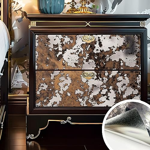 LiveInUrban Antique Peel and Stick Wallpaper Foxed Rust Mirror 39X100CM | Modern Rusty Mirror,Waterproof Self Adhesive Wall Sticker for Furniture Sticker,Thickend Wall Mural Art Home Decor