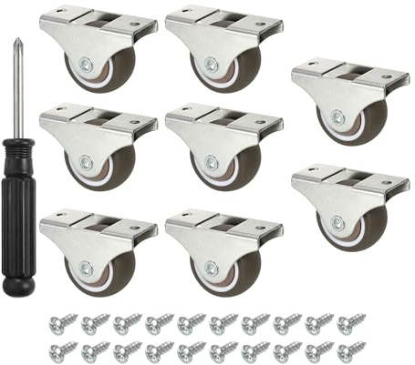 PATIKIL Mini Fixed Caster Wheel 1.5, 8 Pack TPE Rigid Roller with Bearing Metal Top Plate Screws for Furniture Small Cart, Brown