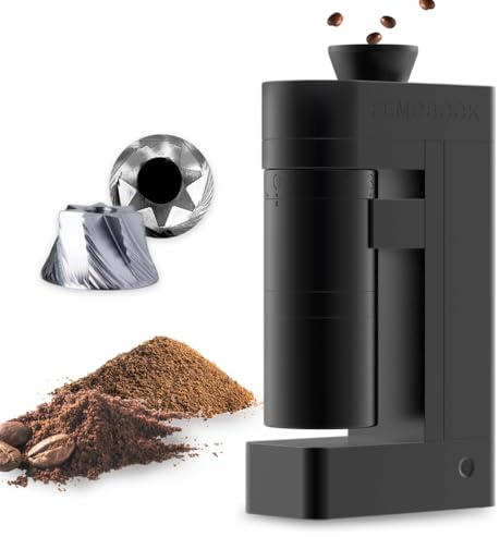 FEMOBOOK A5 Black Electric Burr Coffee Grinder | ,Cordless USB Rechargeable Single Dose Grinder, 53mm Stainless Steel Conical Burr, for Espresso & Pour Over