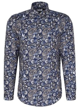 Seidensticker Camisa de Franela para Hombre, Corte Ajustado, fácil de Planchar, Cuello Kent, Manga Larga, 100% algodón, Azul, 42
