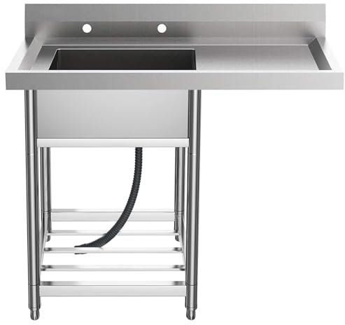 Fregadero de Restaurante Comercial, Fregadero de Cocina de Acero Inoxidable con Estante de Almacenamiento, Fregadero de Catering con Protector contra Salpicaduras para Restaurante, Cocina, Garaje
