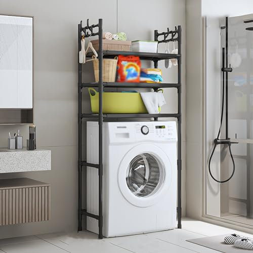 GAMAK Estanteria Baño Encima WC 63.5cm, Mueble Lavadora Secadora Exterior, Estantería Organizadora de Baño Encima Inodoro o Lavadora para Toallas Artículos de Tocador (Color : Black, Size : 3 Tier)