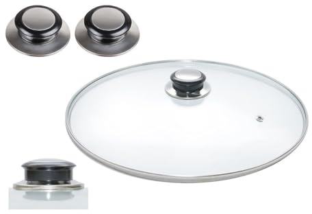 MIFAH Tempered Glass Lid Designed to Fit All Frying Pans Dishes Saucepans Universal Glass Lid Different Sizes (28CM LID WITH 2 KNOBS)
