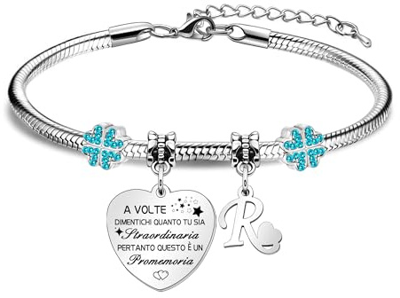 A Volte Dimentichi Quanto Tu Sia Straordinaria Regali per Donne Ragazze Braccialetto Pendente d'Argento con 26 Lettere, Idee Regalo per Compleanno Festa della Mamma Natale Regali di Amicizia (R)