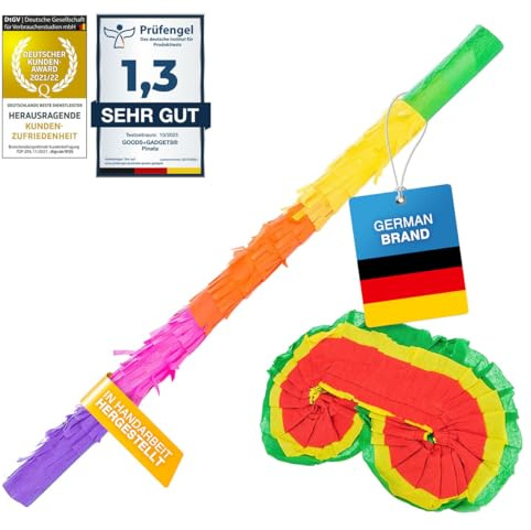 GOODS+GADGETS® Pinata Schläger Set - Stab & Augenmaske | Handgefertigtes Zubehör-Set für Kinder-Geburtstag, Hochzeit & Junggesellenabschied
