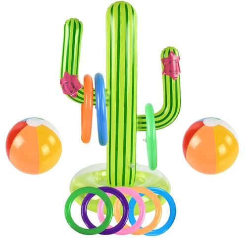 Aufblasbare Kaktus Ringwurfspiel, Pool Spielzeug Aufblasbar, Ringwurfspiel Kinder Outdoor, Pool Spielzeug Kinder Aufblasbar, Wassersport Spielzeug, Sommerspielzeug für Poolspiele
