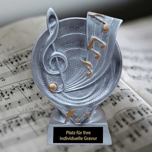 eberin · Musik-Pokal Harmonie der Noten in Silber und Rosegold – EIN Zeichen musikalischer Exzellenz · Musikschule Pokal · 15,5 cm · personalisierbar mit Wunschgravur ·