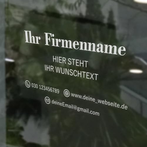 INDIGOS UG - Aufkleber selbst gestalten - Schaufensteraufkleber personalisiert - Firmenname, Wunschtext, Icons - 70 cm - Fensterfolie blickdicht - Firma, Einzelhandel, Büro - Schaufensterbeschriftung