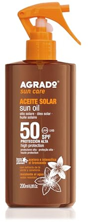 AGRADO Aceite Solar Bronceador SPF20 200 ml Bronceado Intenso Tacto Seco