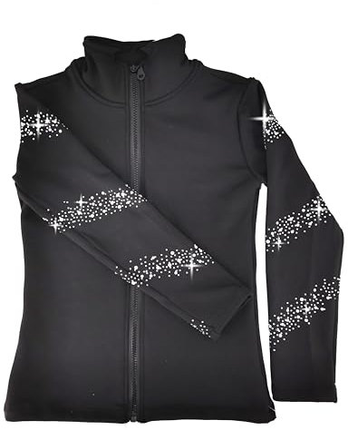 JoyCan Eiskunstlauf-Trainingsjacke für Mädchen, schwarz, mit funkelndem Strass-Plüsch, Premium-Skating-Trainingskleidung
