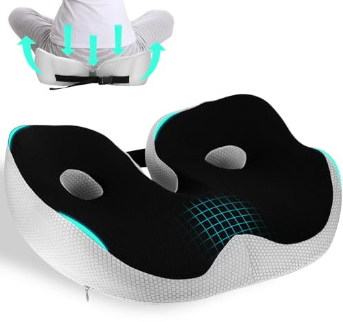 Orthopaedic Seat Cushion, Memory Foam Coccyx, ergonómico Office Cushion, cojín de asiento ajustable, cojín para aliviar el dolor de cadera y coxis, para oficina, hogar, coche (negro)