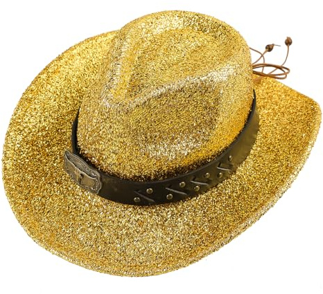 Glitzernder Cowboyhut für Damen und Herren, Western-Cowgirl-Hut, Halloween-Kostüm, Glitzer, Disco, Cowgirl-Hut, Party-Kopfbedeckung, Erwachsene, breite Krempe, Kuhmädchen-Hut, Outfit, Tanzhut für
