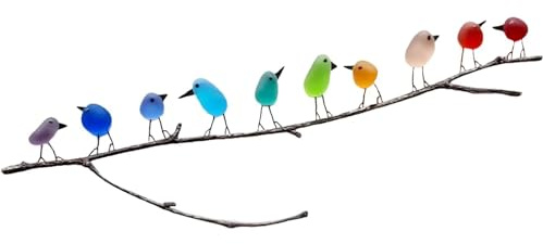 ABPWO Sea Glass Art, Rainbow Birds on Branch, Glass Pictures Wall Art, Sea Glass Decor, Housewarmings, Birthday & Wedding Gifts, Handmade