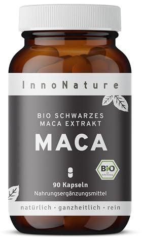 InnoNature Bio schwarzes Maca-Extrakt Kapseln | rein natürliche Inhaltsstoffe | 90 Kapseln, 440 mg schwarzes Maca Extrakt pro Kapsel | glutenfrei, vegan, pflanzlich