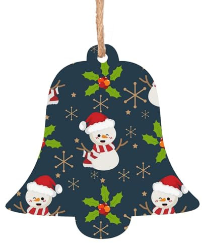 Weihnachtsschmuck aus Holz für Baumdekoration, niedlicher Schneemann, Stechpalme, Beere, hängende Weihnachtsbaumschmuck, Kugel, Heimdekoration (Glockenform)