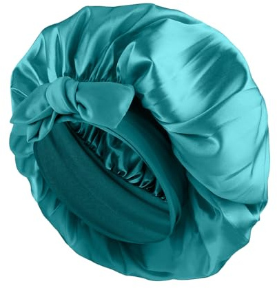 Abeillo Satin Sleep Bonnets for Women, 1PC Satin Night Sleeping Cap Soft Silk Bonnets for Sleeping, Hair Bonnet with Tie Band for Curly Hair Braid Women (Blue Zircon)