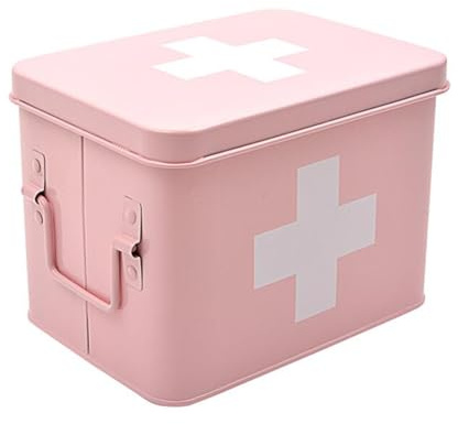 DSDGVDFBV Rosa, Tragbar Medizin Box Metall, Hausapotheke Box Koffer Schrank 2 Schichten Mit Einer Mini-Pillenbox Für Zu Hause Im Freien