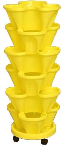 Maceta apilable de 6 niveles para fresas, hierbas, flores, verduras, maceta tridimensional de cuatro pétalos con bandeja extraíble para el hogar, jardín, césped, garaje, patio, solución de jardinería
