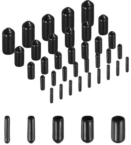 sourcing map 50pcs Round Rubber End Caps Protective Caps 1.5mm 2mm 3mm 4mm 5mm Black Screw Thread Protectors