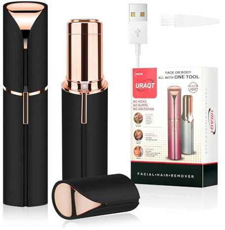 URAQT Facial Hair Remover for Women, Painless Face Hair Trimmer, Rechargeable Mini Epilator Lady Shaver Portable Electric Razor for Lips Face Body Peach Fuzz, Matte Black