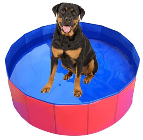 Foldable Dog Pool,Dog Paddling Pool,Puppy Cat Bathing Tub,Pet Kids Bath Pool,With Water Valve,For Pets Children in Garden Beach Backyard,60 * 60 * 20cm,Redblue