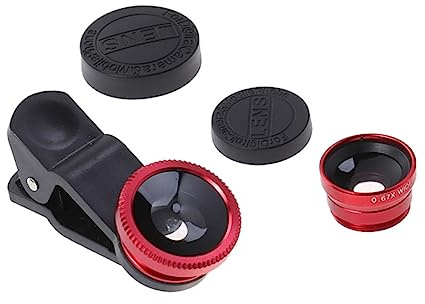 SHINEOFI Lente per Smartphone Fish Eye Macro Clip in Lega di Alluminio e Vetro 3 in 1 Angolo Ampio Messa a Fuoco Precisa e Resistente all'Olio per Telefono e Tablet