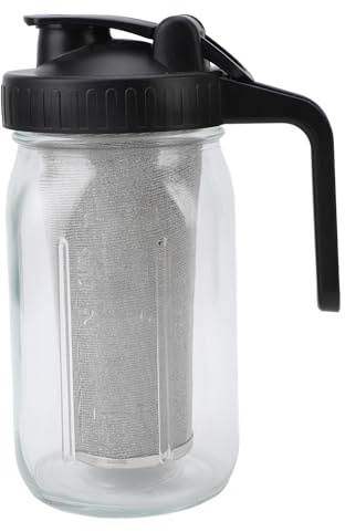Gsycle 34 Oz Mason Jar Cold Brew Kettle, Cafetera Para Café Frío Camadera De Vidrio De Vidrio Multipropósito Jarra De Té Helada Con Tapa De Mango Para Café Limonada Té Fruta De Fruta (1000ML)
