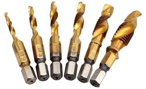Anhoer Jeu de 6 tarauds combinés - 1/4 HSS M3-M10 - Vis à tige hexagonale - Outils - Tarauds pour bois, plastique, aluminium, métal (doré, 6 pièces)