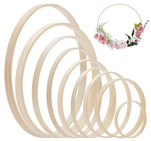 NBEADS 9 Stück Bambus Blumenreifen, 9 Größen Traumfängerringe Kranzringe Stile Stickrahmen Set Für Heimdekorationen Basteln (8/13.3/14.8/16.7/18/20.1/23/26/30cm)