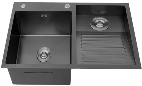 KOOGIMDDR 60x48cm Negro Gris Fregadero de lavandería, 304 Acero Inoxidable Lavabo de lavanderia balcón de Lavabo, pila de lavadero con Lavabo Lavadero Fácil De Limpiar Doble Fregadero