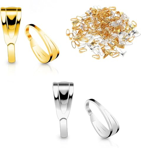 400 Pcs Necklace Clasp - 7 x 3 mm Pinch Bails - Ring Metal Snaps - Jewellery Clasps for Necklace, Bracelet, and Pendant DIY Jewelry Making (Gold and Silver)