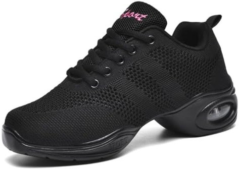 Jazzskor som andas för kvinnor, snörning danssneakers med luftkudde, träningssneakers för dans, Svart, 40.5 EU