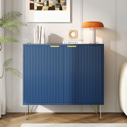 MASAJIA Credenza moderna a 2 ante, credenza da cucina con ripiano e gambe in metallo, mobile per riporre, cassettiera camera da letto per soggiorno sala da pranzo, stile scandinavo (blu, 80 x 40 x 78
