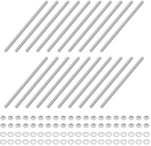 QUARKZMAN 20 Stück Gewindestangen M4 x 80mm, Edelstahl Stockschrauben, Gewindestifte mit 40pcs Sechskantmutter und 40pcs Unterlegscheiben, Vollgewindestange für Möbeln, Maschinen