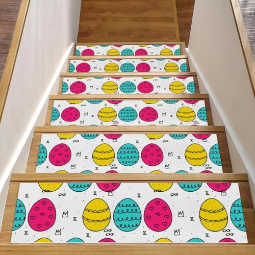 RODAILYCAY Confezione da 15 tappeti per scale con motivo uova di Pasqua, antiscivolo, per gradini in legno, tappeti per scale da interni, tappetini di sicurezza per anziani, bambini e cani