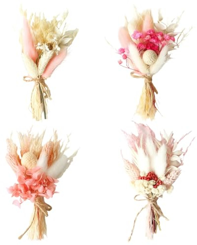Trockenblumenstrauß, 4 Stück Trockenblumen Zum Basteln, Deko Blumen Klein, Trockenblumen Rosa Und Herbst, Strohblumen Für Home Decor, 15 cm Länge, 7-8 cm Breite
