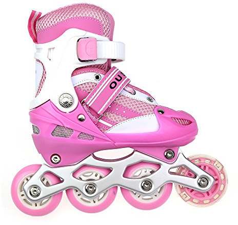 Belfoyer Inline Skates mit 4 Leuchtrollen, Verstellbare Rollschuhe Kinder für Mädchen & Jungen, Inliner LED, Größen M(Rosa)