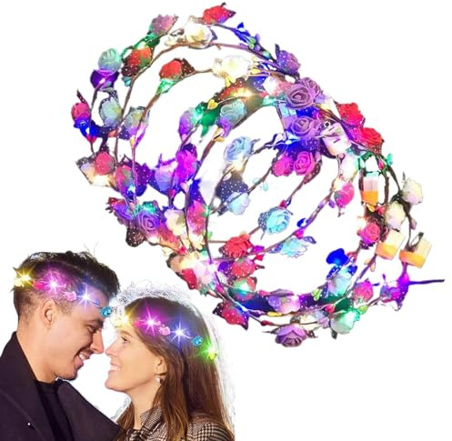 Corona De Flores Luminosa Corona De Diadema Iluminada | Accesorios Para El Cabello Modernos Para Cumpleaños En La Playa Halloween Y Eventos Temáticos