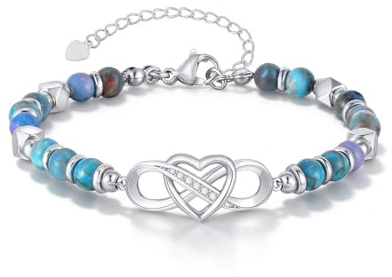 Gamtic Bracelet Femme Coeur Infini Noeud - Bracelets Pierres Naturelles Perles Chaine Argent Réglable Bijoux Tendance Bracelet d'Amitié Porte Bonheur Cadeau Femme Anniversaire Saint Mamie Maman Amie