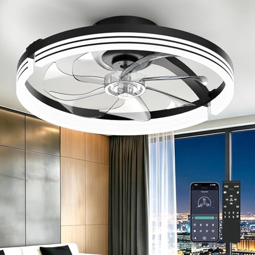 Aphyni Ceiling Fans with Lights and Remote,6 Speeds Quiet LED Ceiling Fan Light,Dimmable 3000K-6500K Smart Modern Fan Lights for Living Room Bedroom Dining Room, White-Striped