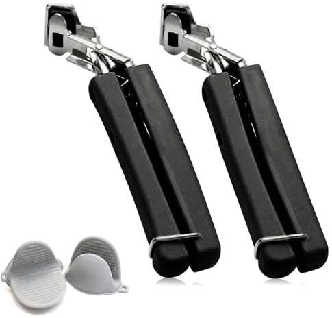 Hot Plate Gripper Set (2 Clips + 2 Silicone Mitts), Stainless Steel Anti-Scald Bowl Retriever Tongs for Microwave Air Fryer Oven, Non-Slip Head & Spring Handle for Dishes