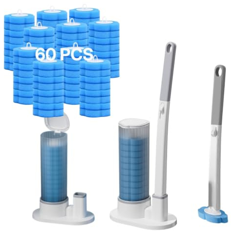 Escobilla de Baño Desechable, 2 Cepillos/Soportes 60 Rellenos de Detergente