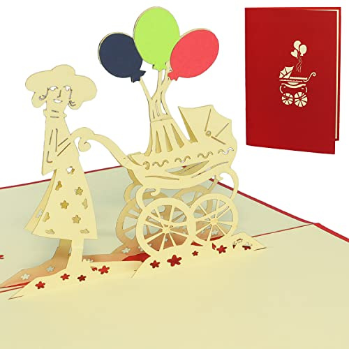 LINPopUp®, POP UP 3D Karte Glückwunschkarte Geburtskarte Kinderwagen frischgebackene Mama (94)