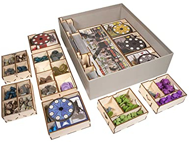 The Broken Token Game Organizer Compatible with Scythe - Wooden Game Organizing Box with Multiple Trays