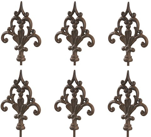 Dehner Gartenstab Ornament Speer, 6 Stück, je ca. 140 x 16 x 3.2 cm, Gusseisen, edelrostfarben