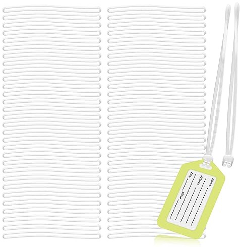 Amersumer 200PCS Clear Plastic Luggage Tag Straps, 6Inch Worm Loop Strap for Bag Tags, Identification Cards ID