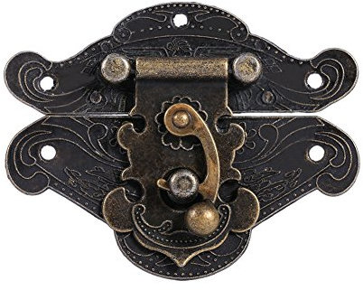 Verrous vintage antique gaufrage Moraillon Loquet Serrure Fermoir avec vis pour décoratifs Cabinet armoire Boîte à bijoux boîte valise ou meuble Couleur bronze (L)